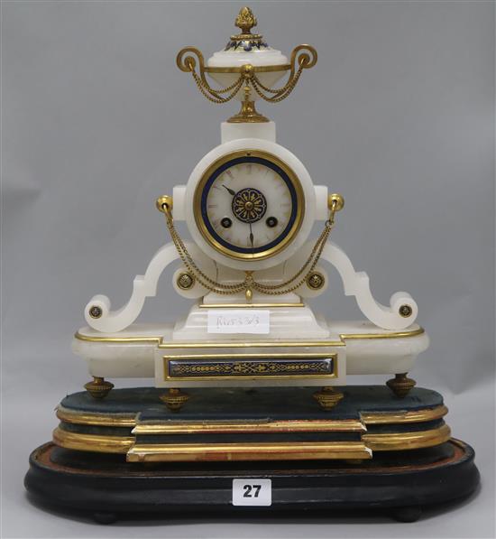 A 19th century French alabaster mantel clock H.43cm.